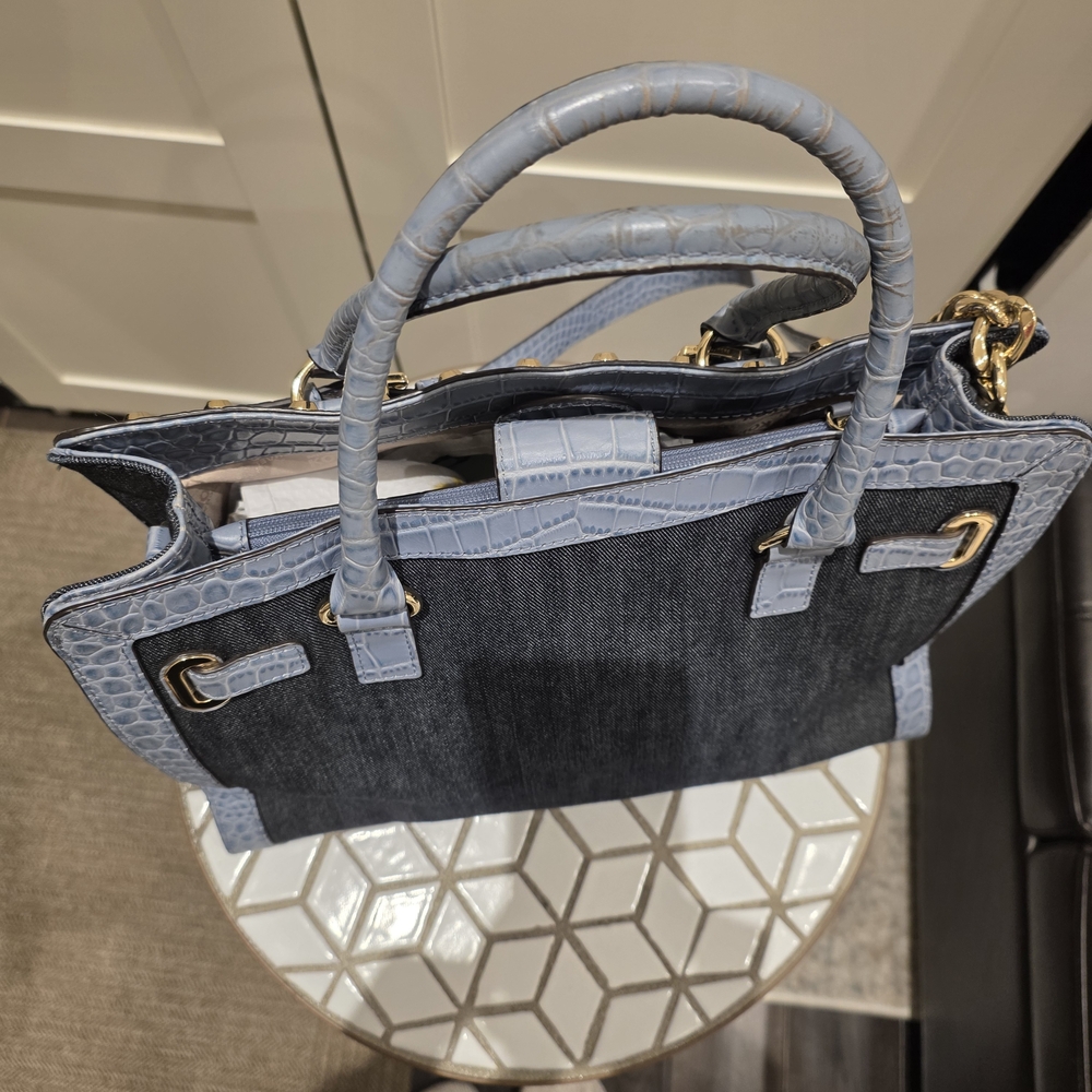 Michael Kors Denim and Gold Studded Satchel - Picture 5 of 16